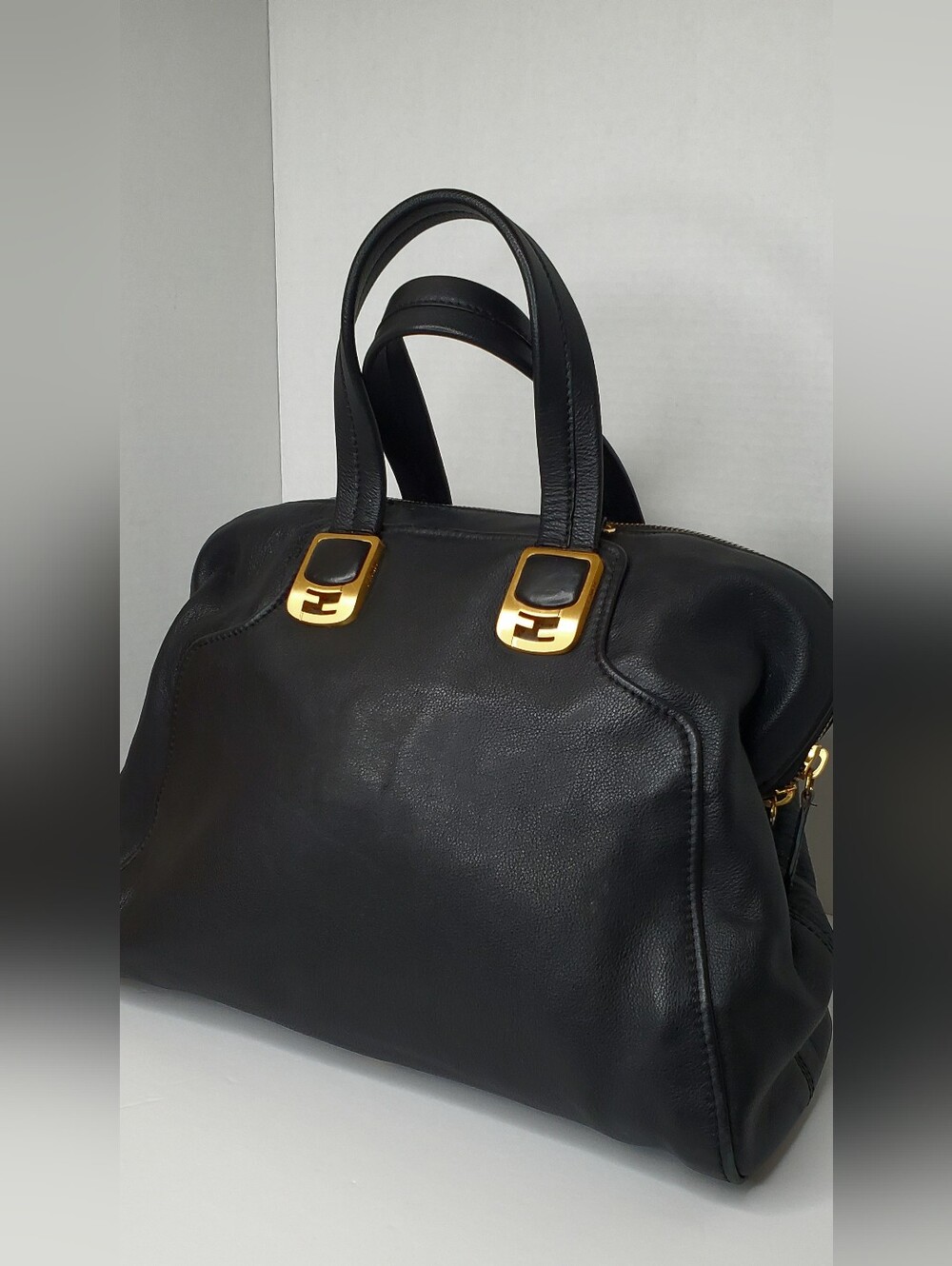 FENDI Black Soft Leather Made In Italy Chameleon Large Handbag